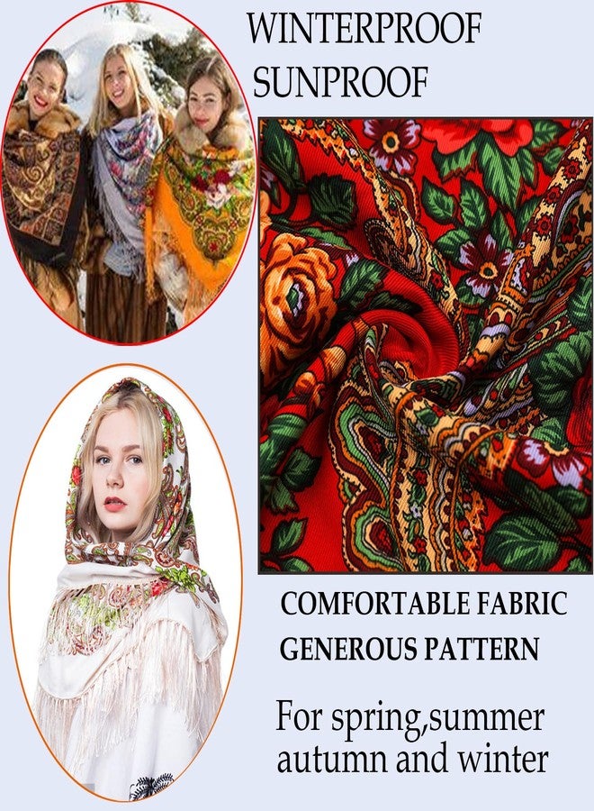 LOVNBHELP Russian Style Muffler Scarf Women's Traditional Wrap Tassel Shawl Fringes Neck Head Retro Scarf Floral Poncho Printing Shawl/Black - Image 3